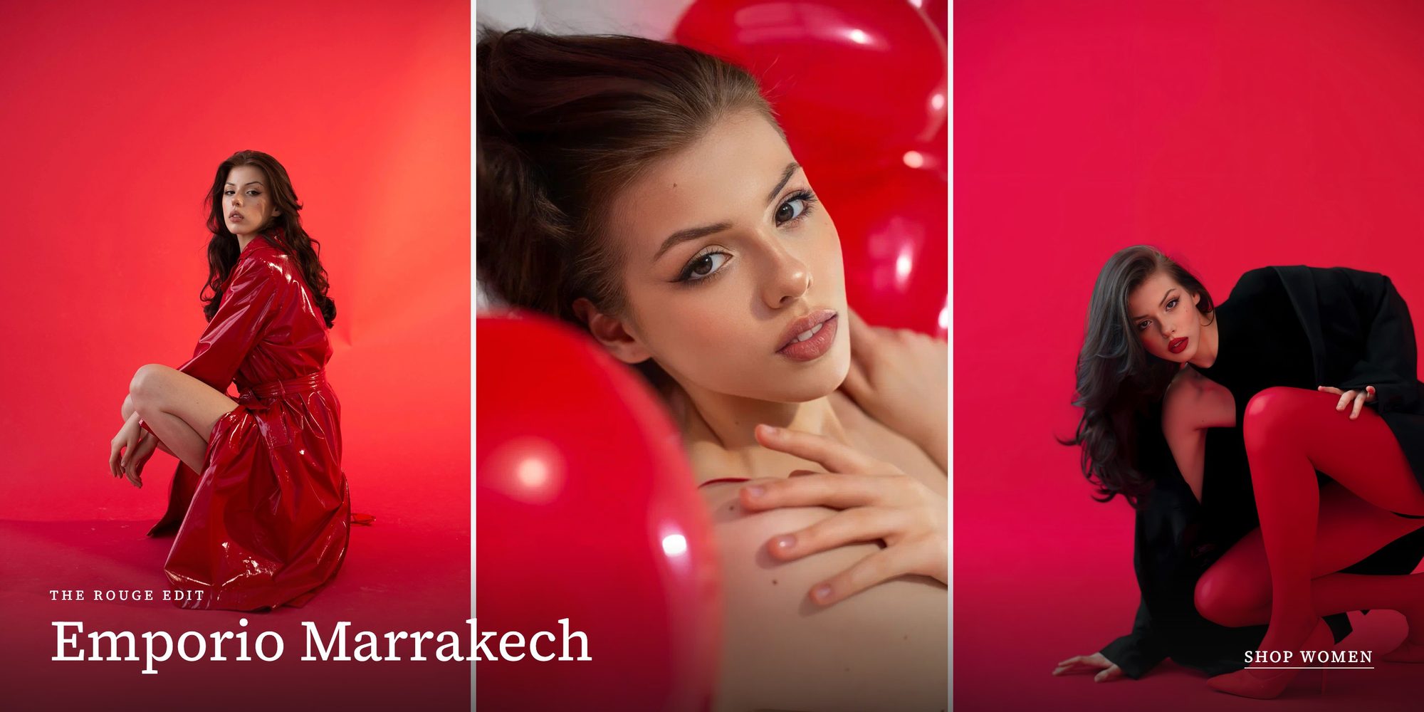 Triptyque éditorial rouge, The Rouge Edit – Emporio Models Marrakech